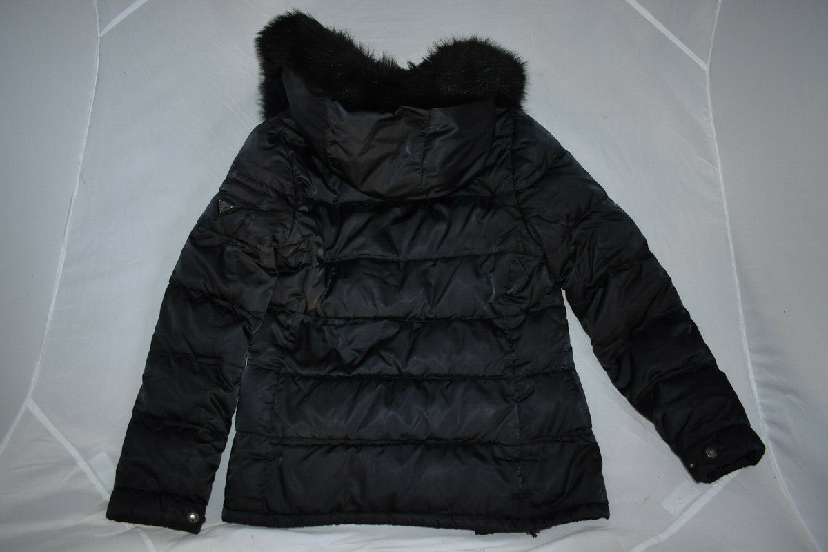 Prada Black Down Quilted Zip Through Dyed Fur Jacket Coat Prada Black Down Quilted Zip Through Dyed Fur Jacket Coat