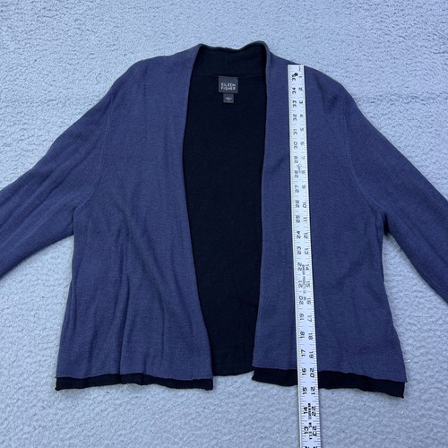 Eileen Fisher Womens Wool Open Front Cardigan Size L Blue Lightweight Minimalist - Picture 4 of 9