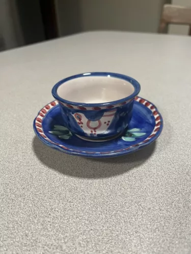 Vietri Solimene Campagna Cup & Saucer Chicken Blue Italy
