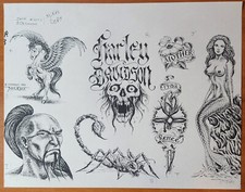 1982 VINTAGE Jack Rudy Traditional Tattoo Flash Sheet Tattooland Biker, Mermaid