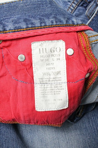 HUGO BOSS Jeans Men's W34/L34 Straight Fit Faded Whiskers Button Fly Blue Denim - Picture 5 of 13