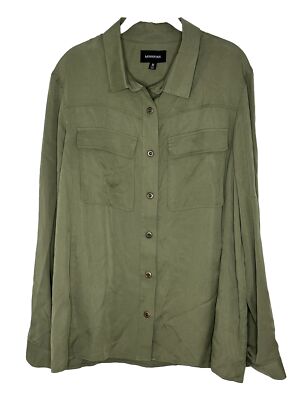 Minkpink Women s Olive Green Aztek Button Front Boho Blouse W/ Pockets Size M