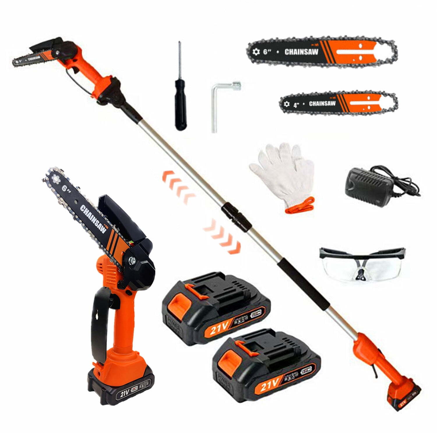 2 in 1 Cordless Telescopic Pole Chainsaw with 2 Batteries for Tree Pruning