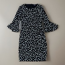 Chaps Ralph Lauren Women's Faux Wrap Black And White Leaf Print Dress Size Small