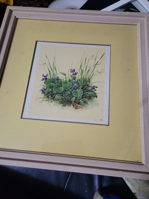 Vintage Franz Belting Framed Botanical Art Print   Purple Violets & Grasses