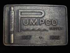 QF15106 VINTAGE 1982 PUMPCO SUPPLY OILFIELD COMPANY BRASSTONE BELT BUCKLE