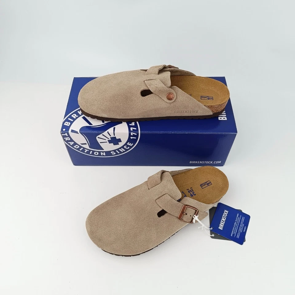 Birkenstock Boston Plantilla Suave Gamuza Cuero Zuecos Taupe Zapatos Confort 37-45 Foto 4 de 4