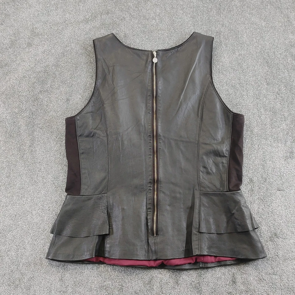 White House Black Market Top Womens 12 Black Leather Gothic Punk WHBM - Image 2 of 4