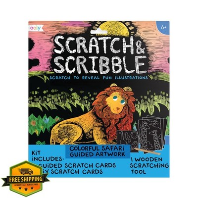 Ooly Scratch and Scribble Art Kit 10pc Safari Theme Scratch Cards