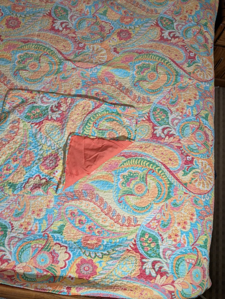 Colcha acolchada 82"x74" algodón reversible cachemira tamaño queen con fundas de almohada  Foto 3 de 4