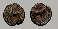 LUCANIA: LAÜS (Laus, Laos), c. 470 BC. AR Triobol (6th Nomos) Bull l./Bull r. RR