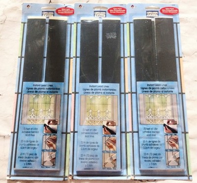 Lot of 3 Gallery Glass Instant Lead Lines each 72 ft 1/8 Thick  16690 , Black