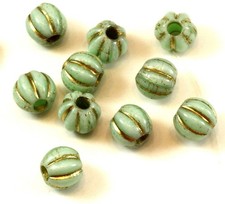 Large Hole 9 mm Round Beads, 2 mm Hole, Mint w/ Gold Wash, 10 pcs, 28
