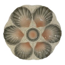 1920s French Majolica Sarreguemines Oyster Plate