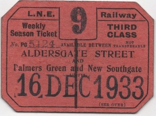 LNER Railway SEASON Ticket ALDERSGATE STREET 5124