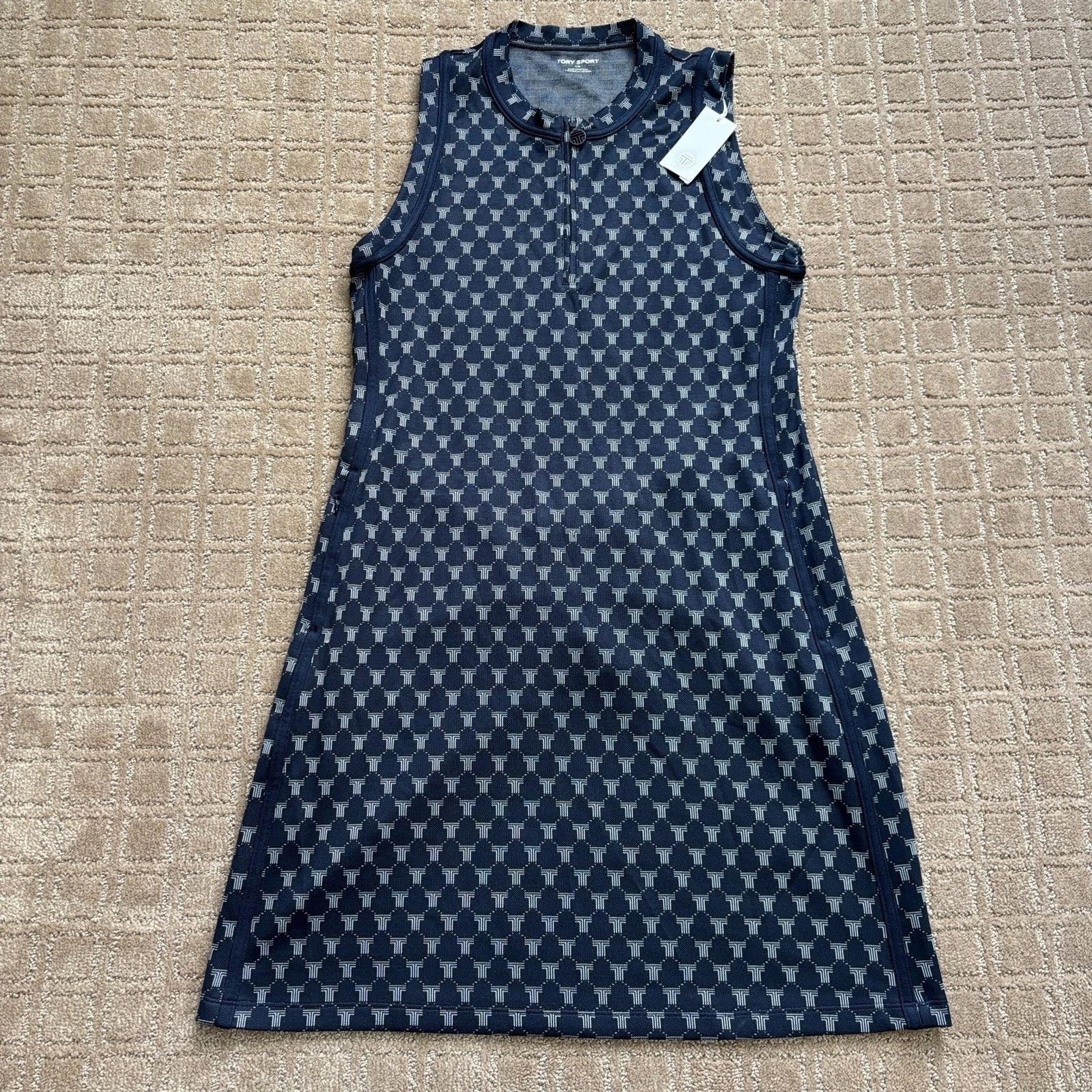 Abito sportivo senza maniche Tory Burch jacquard blu navy grande tennis pickleball