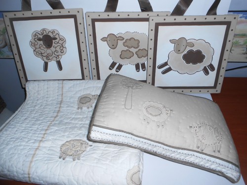 POTTERY BARN KIDS BABY QUILT PILLOW WALL HANGINGS SHEEP SET ORGANIC DISCONTINUED