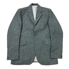 Harrods Blazer Jacket Wool Herringbone Vintage Grey Blue Mens Small 46R