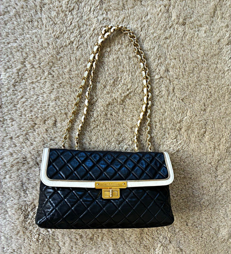 CHANEL Mademoiselle East West Quilted Flap Shoulder Bag Black/Ivory Zeko Auth