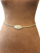 80s Gold Tone Metal Snake Belt Hook Clasp Hammered Stretch Retro Womens 25-29  S