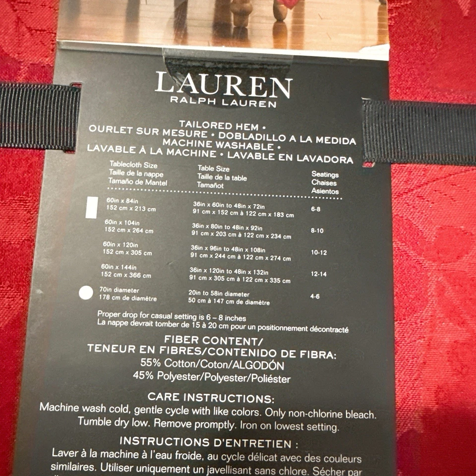 RALPH LAUREN Set 60 x 144 Red Tablecloth Nappe Mantel & 12 Napkins Christmas - Image 4 of 4