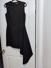 Alexander McQueen Black Asymmetric Sleeveless Sheath Dress 44 Crew Neck Party
