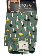 NWT AMERICAN EAGLE 4" Stretch Boxer Sz XS-M Green White Mushrooms 18