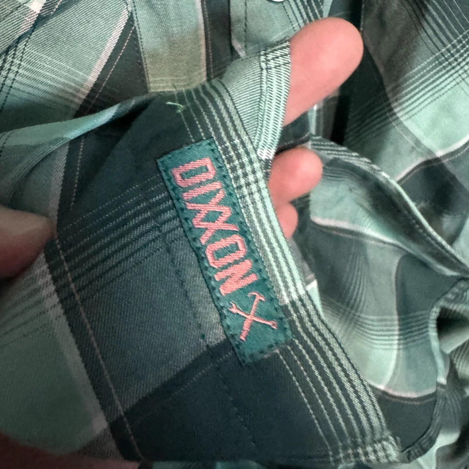 Dixxon 衬衫男式大号绿色粉红色格子 Bozeman Lasso 竹珍珠扣全新带标签 — 第 3/4 张图片