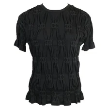 CHANEL P71037K10173 Cruise CC Logos shirred short sleeve T-Shirt XS black