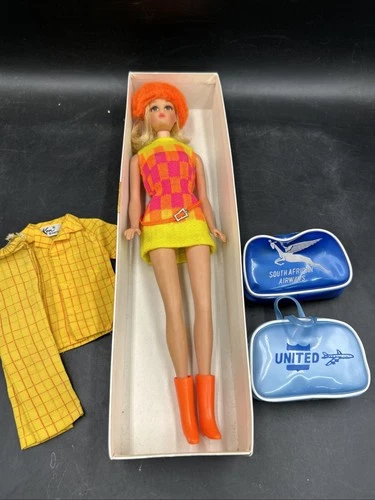 Vintage Barbie Doll W/outfit Hat And Boots & Airline Bags. ML
