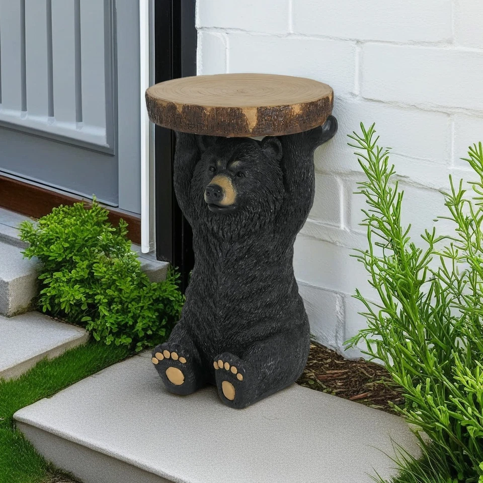 Black Bear Side Table Pedestal End Table Stool,MGO Bear Statue Sculpture Decor - Image 4 of 4