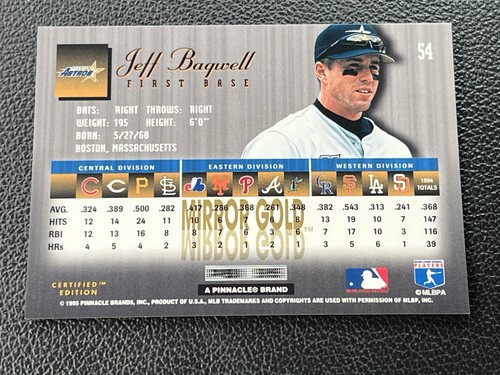 1995 95 PINNACLE SELECT EDIZIONE CERTIFICATA SPECCHIO ORO JEFF BAGWELL #54 - Foto 2 di 2