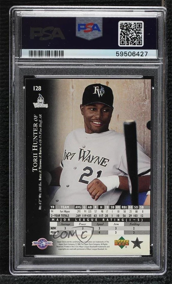1995 Upper Deck Minor League Top Prospect Torii Hunter #128 PSA 9 MINT - Image 2 of 2