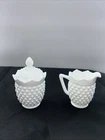 🤍 Vintage FENTON Hobnail Milk Glass Creamer & Sugar Bowl w/ Lid Set