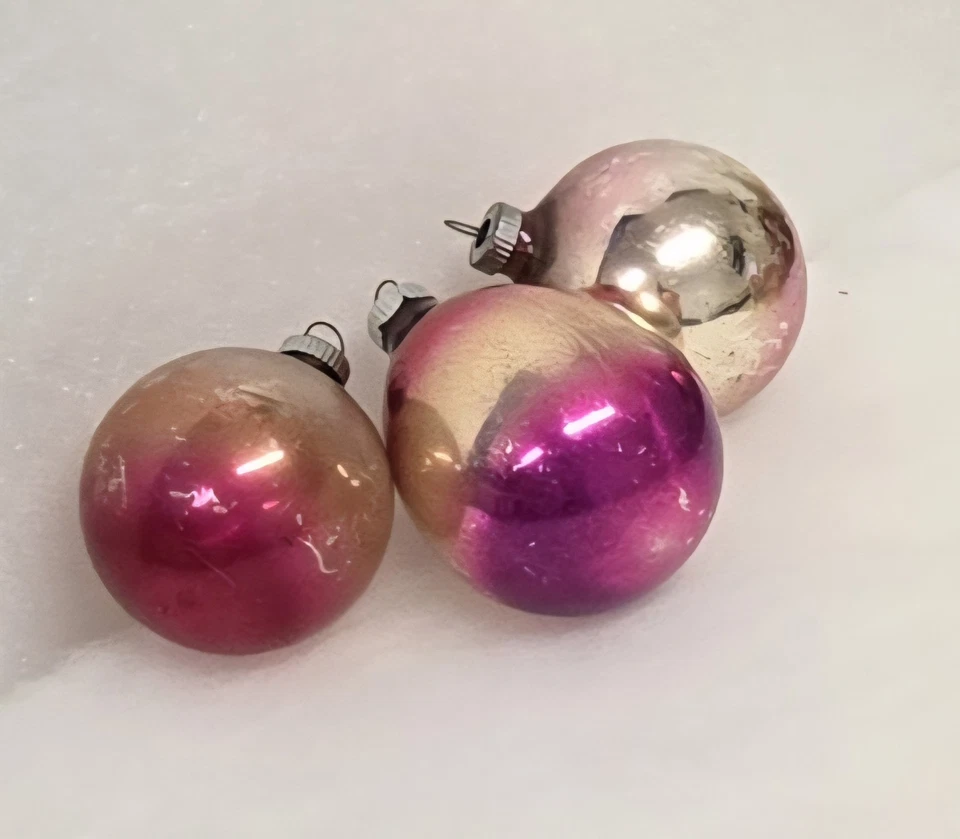 3 Vintage Shiny Brite Ombre Teardrop Egg Ball Glass Christmas Tree Ornaments - Image 4 of 4