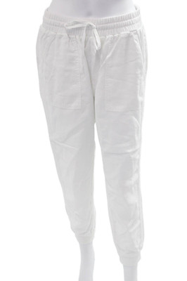 Splendid Women Jogger Sweatpants White Lyocell Linen Drawstring Size M
