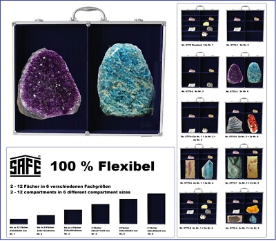 Mineralien Sammelvitrinen Alu MAXI FLEX 2 Fächer blau 235x409x64mm SAFE 5775-3 