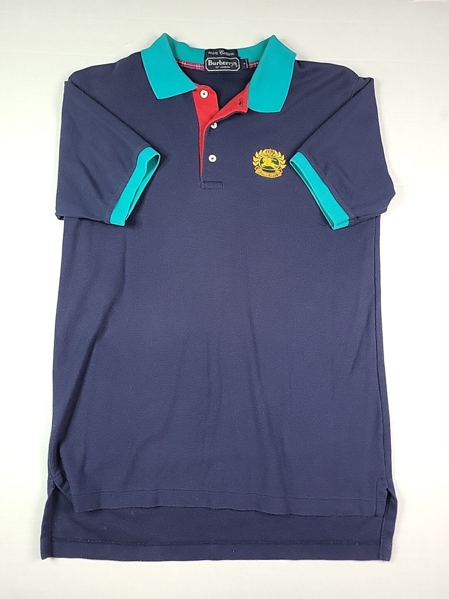 Vintage 90s Burberry Polo T-Shirt, Size Small, Color Block