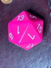 Jumbo 34mm SOLID D20 Die RPG Tabletop Dice Gaming CCG Games Pink with White