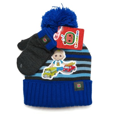 Pom Pom Knit Beanie Hat Mittens Winter 