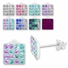 1 Pair Real Sterling Silver Rhinestone 925 Lilac Pink Blue White Stud Earrings