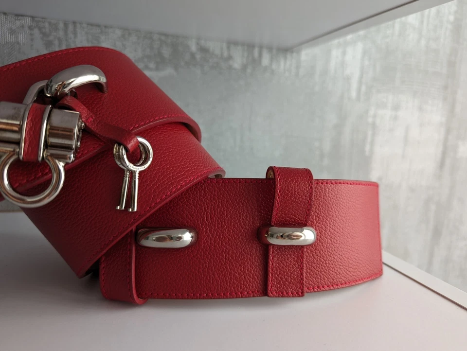 Blusa Top Vestido Salvatore Ferragamo Mujer Cinturón Ancho Cadera Cerradura Llaves Cuero Rojo Foto 4 de 4