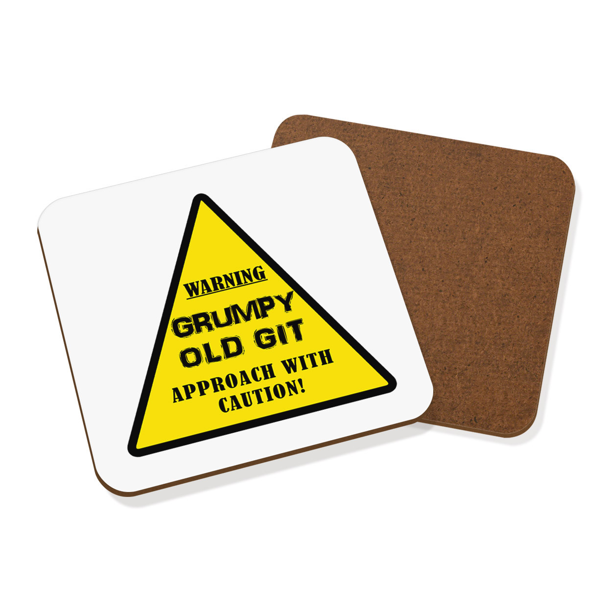 Warning Grumpy Old Git Yellow Coaster Drinks Mat - Funny Dad Fathers Day