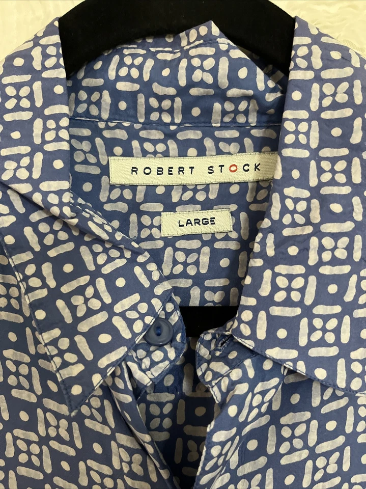 Camisa informal de campamento manga corta azul seda 100 % Robert Stock años 90 vintage para hombre XL Foto 2 de 4