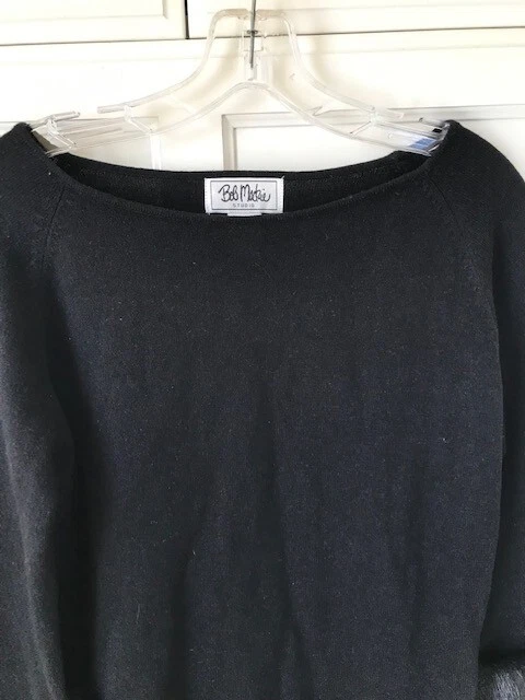 Suéter Bob Mackie Talla S Negro Seda Mezcla Angora Mangas 3/4 Borde de Piel Sintética Foto 3 de 4