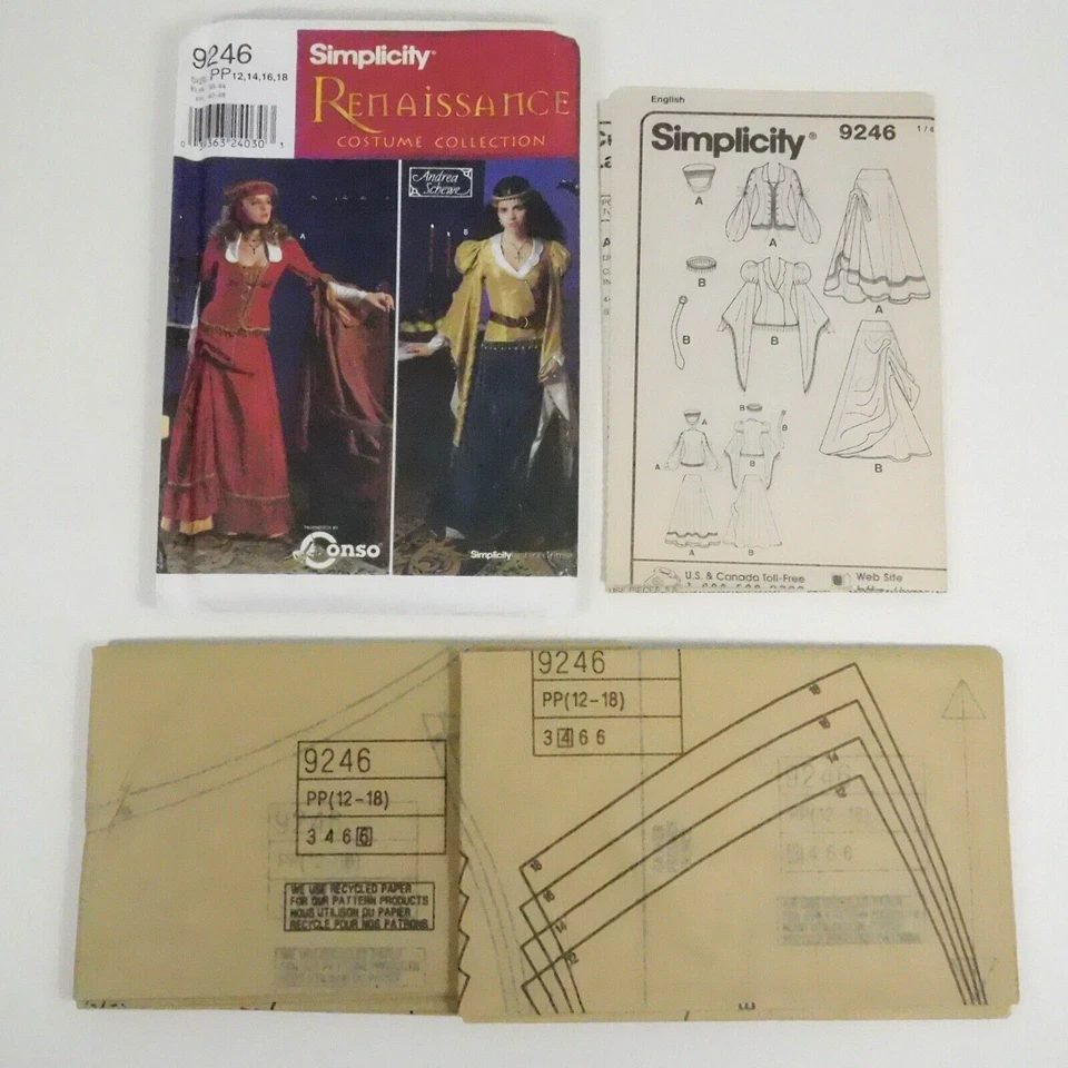 Simplicity 9246 Misses Renaissance Dress Pattern Sz 12-18 Uncut Medieval Cosplay - Image 2 of 4