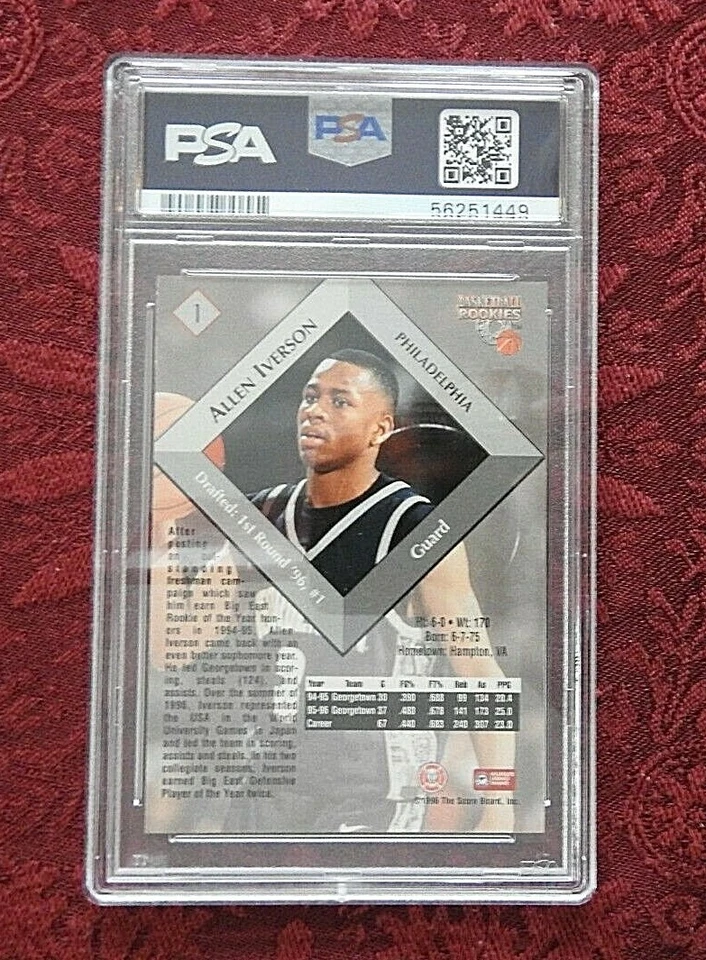 1996 Score Board Allen Iverson Rookie #1 RC Philadelphia 76ers PSA 8.5 NM-MT+ - Image 2 of 2