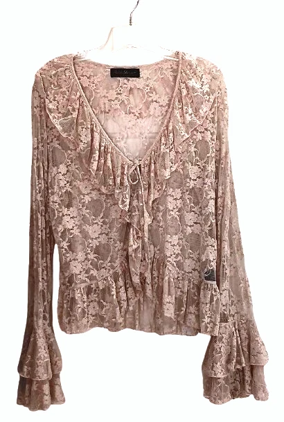 Chaqueta Ashley Stewart Beige Encaje Manga Campana Volantes Borde - ¡Talla 1X!