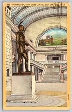 Postcard Utah Salt Lake City "Massasoit" statue c1950 1Y