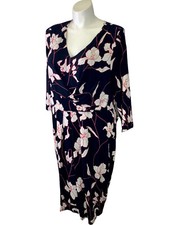 NWT Adrianna Papell Dress 20W Plus Navy Blue Floral Crepe Knit Sheath NEW $149
